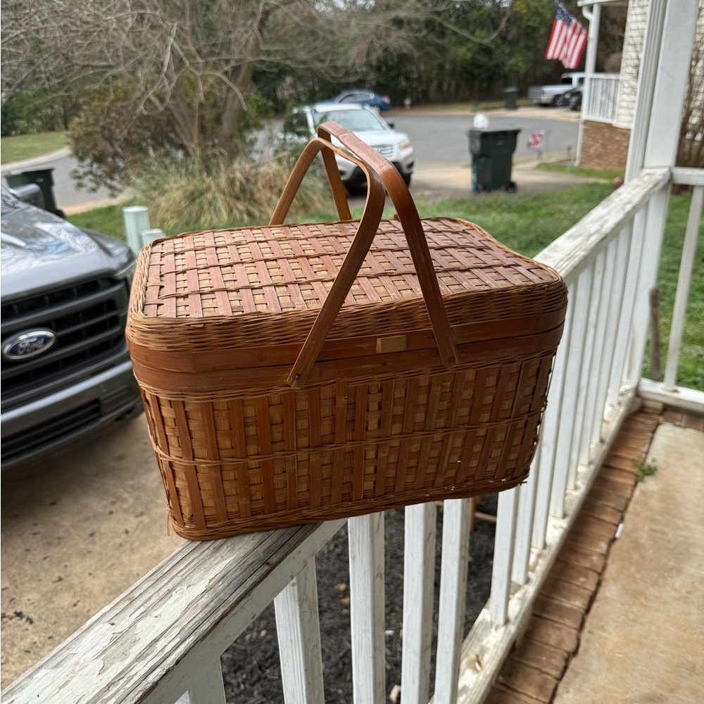 Charming Wicker Woven Picnic Basket with Handles